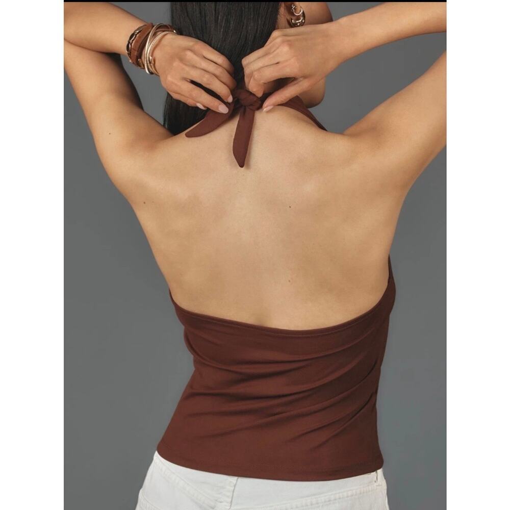 New Anthropologie Cocoa Brown Halter Neck Open Back Tank Top NWT Size S - Picture 2 of 9
